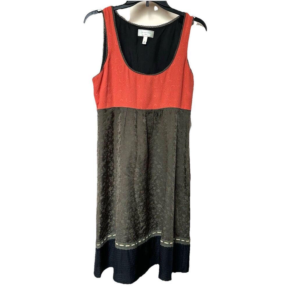 Moulinette Soeurs Anthropologie Silk Dress 6 Midi Colorblock Fairy Earthtones